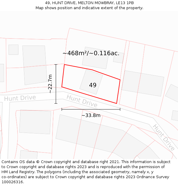 49, HUNT DRIVE, MELTON MOWBRAY, LE13 1PB: Plot and title map