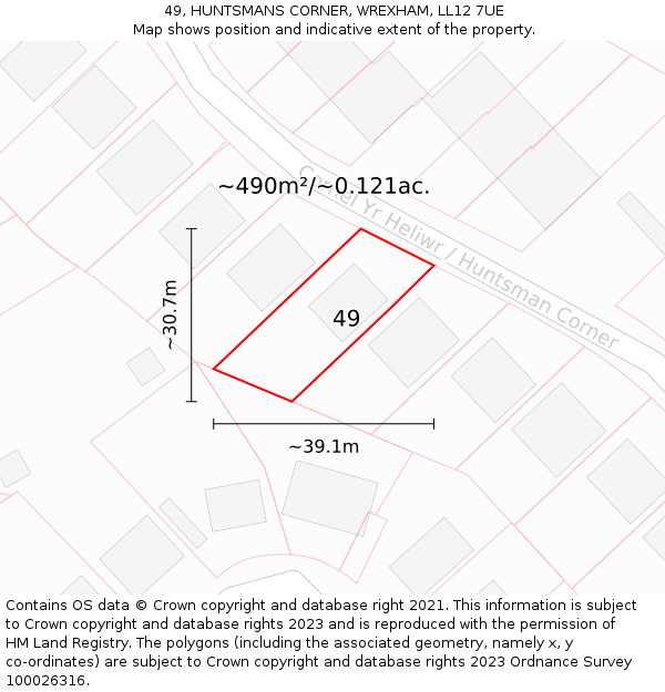 49, HUNTSMANS CORNER, WREXHAM, LL12 7UE: Plot and title map