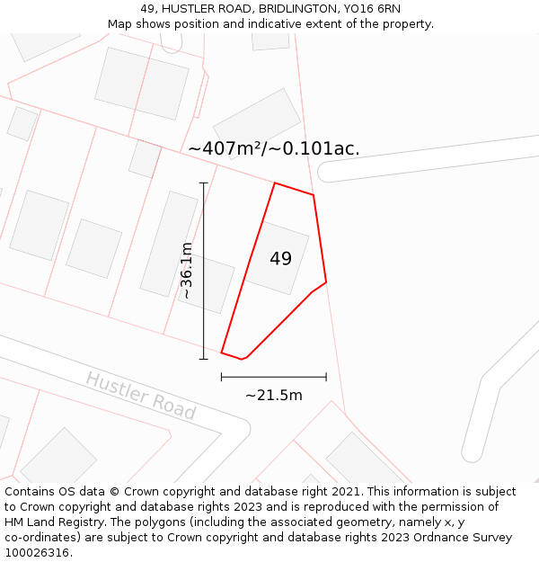 49, HUSTLER ROAD, BRIDLINGTON, YO16 6RN: Plot and title map