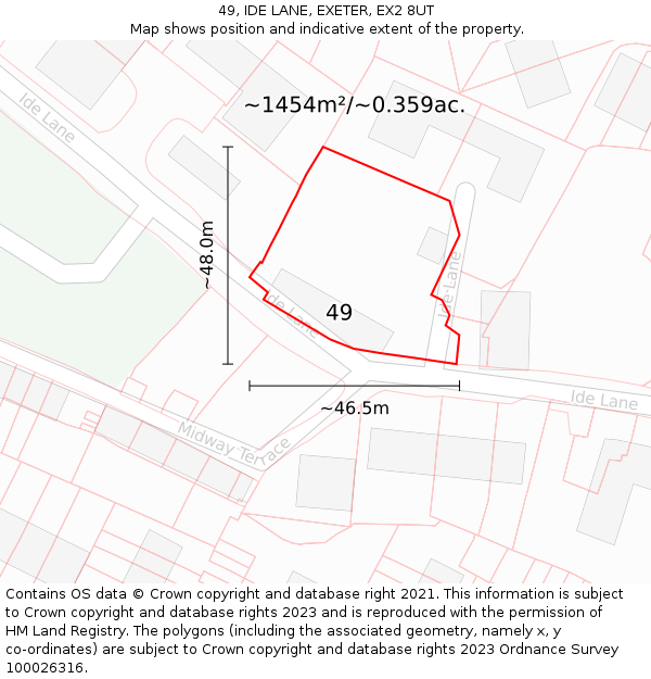 49, IDE LANE, EXETER, EX2 8UT: Plot and title map