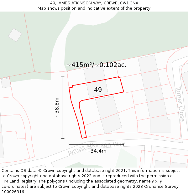 49, JAMES ATKINSON WAY, CREWE, CW1 3NX: Plot and title map