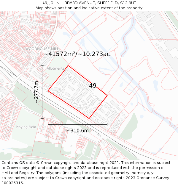 49, JOHN HIBBARD AVENUE, SHEFFIELD, S13 9UT: Plot and title map