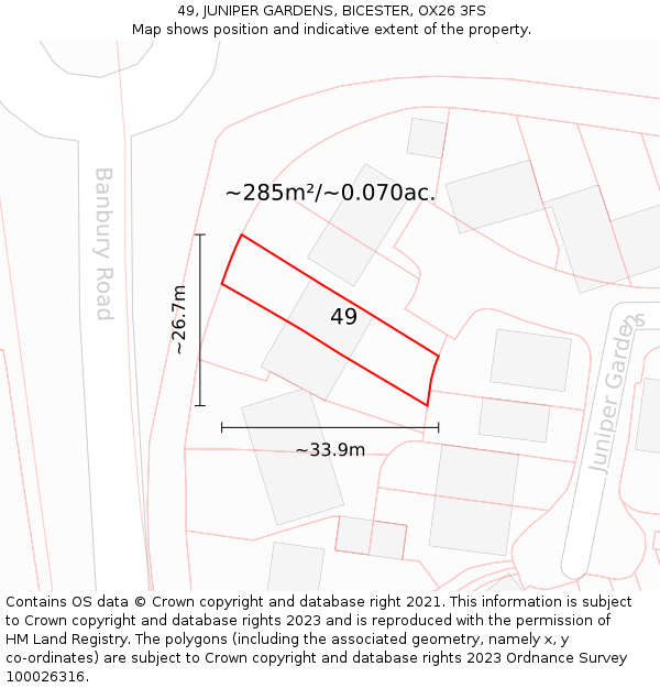 49, JUNIPER GARDENS, BICESTER, OX26 3FS: Plot and title map