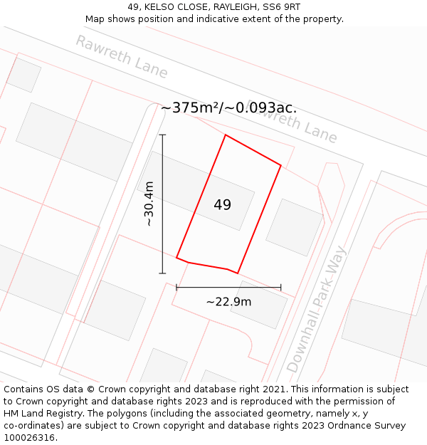 49, KELSO CLOSE, RAYLEIGH, SS6 9RT: Plot and title map