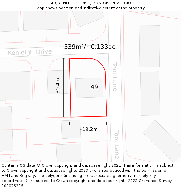 49, KENLEIGH DRIVE, BOSTON, PE21 0NQ: Plot and title map