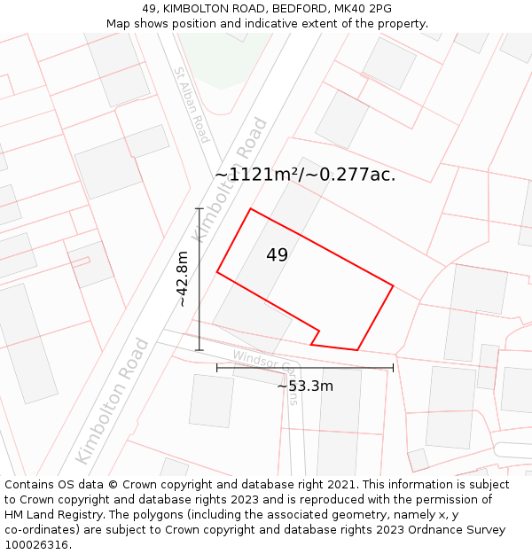 49, KIMBOLTON ROAD, BEDFORD, MK40 2PG: Plot and title map