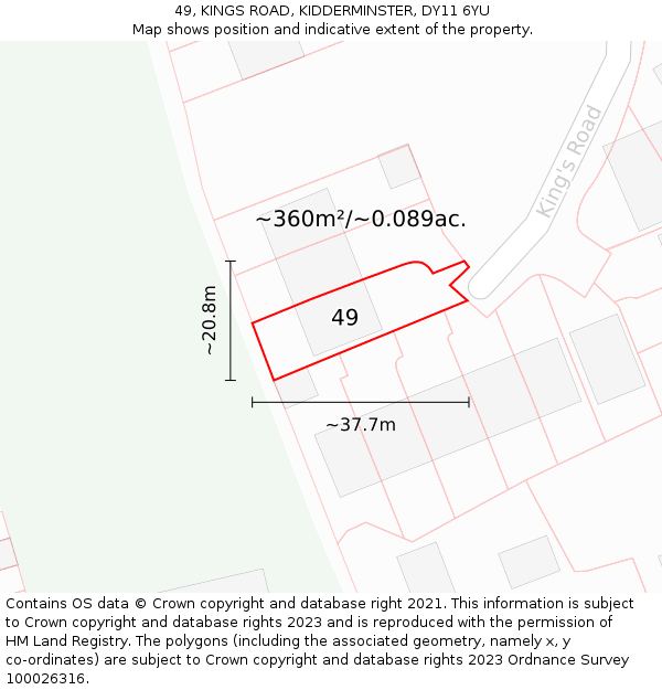 49, KINGS ROAD, KIDDERMINSTER, DY11 6YU: Plot and title map
