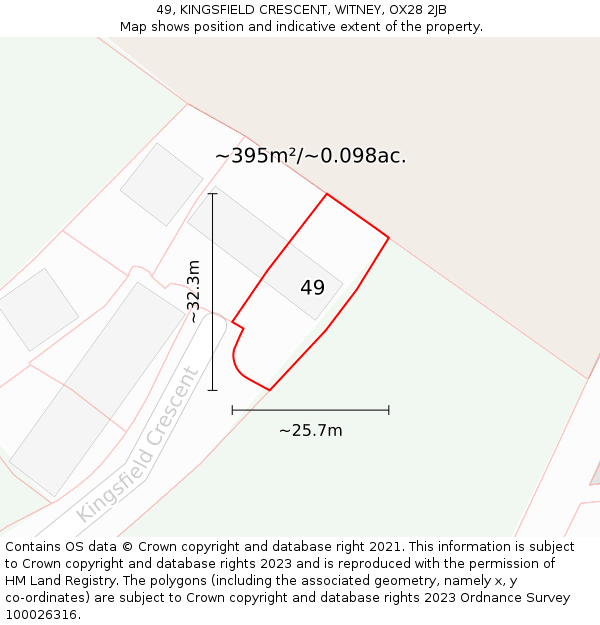 49, KINGSFIELD CRESCENT, WITNEY, OX28 2JB: Plot and title map