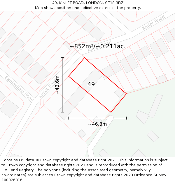 49, KINLET ROAD, LONDON, SE18 3BZ: Plot and title map