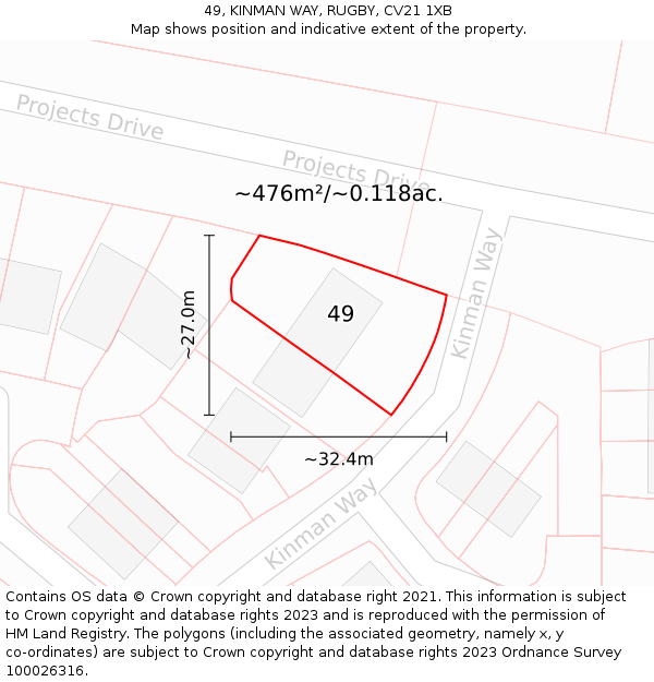 49, KINMAN WAY, RUGBY, CV21 1XB: Plot and title map