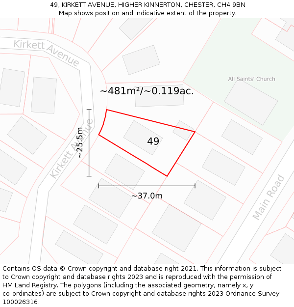 49, KIRKETT AVENUE, HIGHER KINNERTON, CHESTER, CH4 9BN: Plot and title map