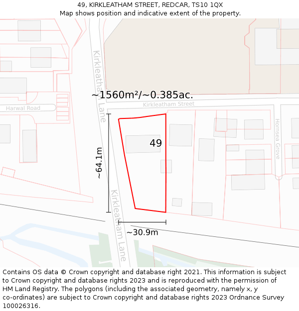 49, KIRKLEATHAM STREET, REDCAR, TS10 1QX: Plot and title map