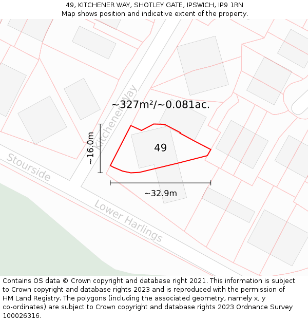 49, KITCHENER WAY, SHOTLEY GATE, IPSWICH, IP9 1RN: Plot and title map