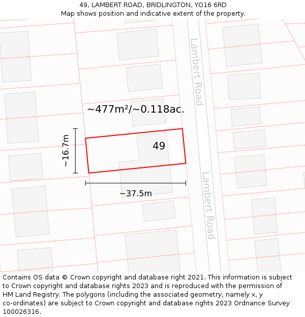 49, LAMBERT ROAD, BRIDLINGTON, YO16 6RD: Plot and title map