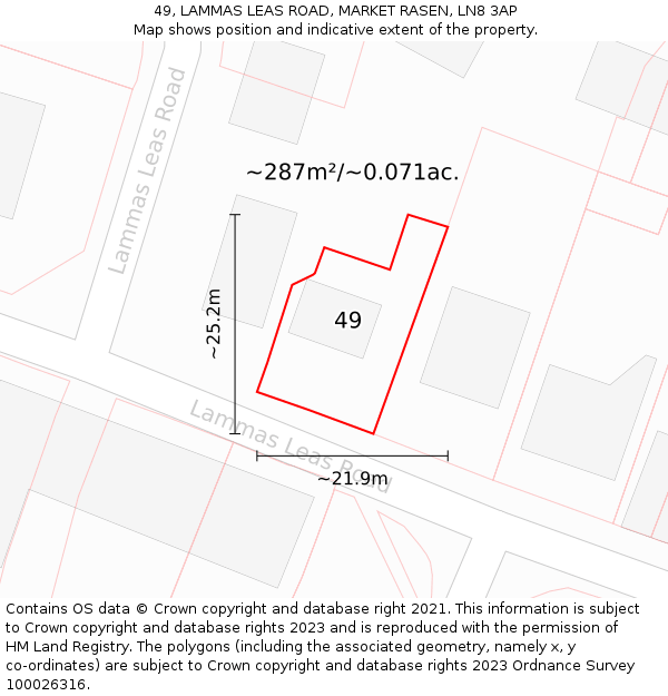 49, LAMMAS LEAS ROAD, MARKET RASEN, LN8 3AP: Plot and title map