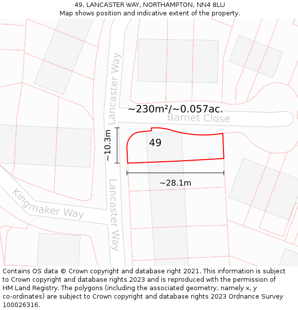 49, LANCASTER WAY, NORTHAMPTON, NN4 8LU: Plot and title map