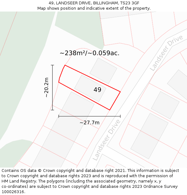 49, LANDSEER DRIVE, BILLINGHAM, TS23 3GF: Plot and title map