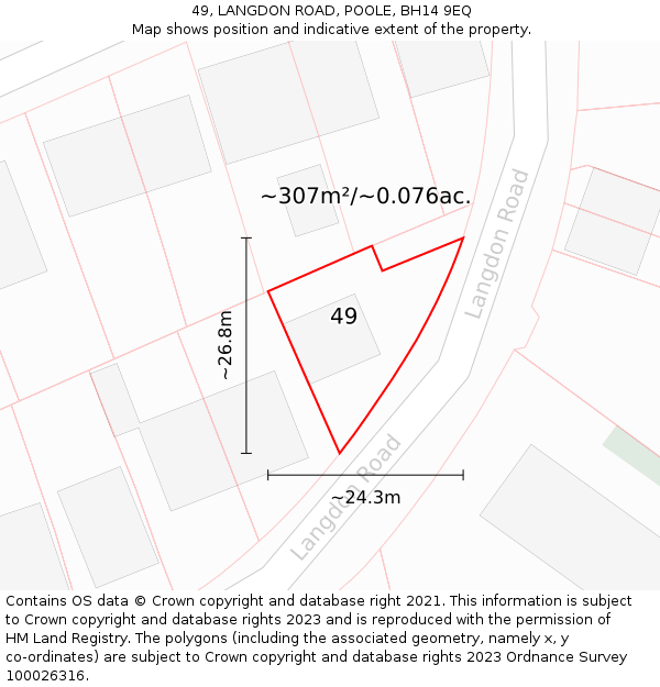 49, LANGDON ROAD, POOLE, BH14 9EQ: Plot and title map