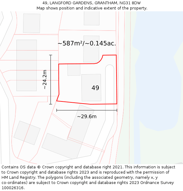 49, LANGFORD GARDENS, GRANTHAM, NG31 8DW: Plot and title map