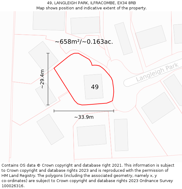 49, LANGLEIGH PARK, ILFRACOMBE, EX34 8RB: Plot and title map