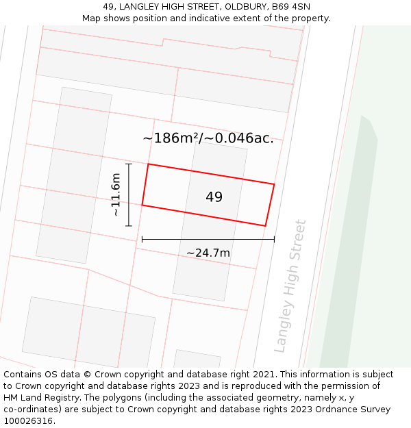 49, LANGLEY HIGH STREET, OLDBURY, B69 4SN: Plot and title map