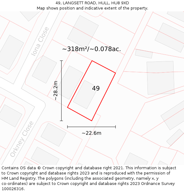 49, LANGSETT ROAD, HULL, HU8 9XD: Plot and title map