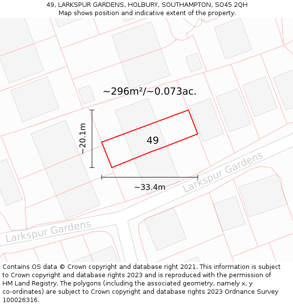 49, LARKSPUR GARDENS, HOLBURY, SOUTHAMPTON, SO45 2QH: Plot and title map