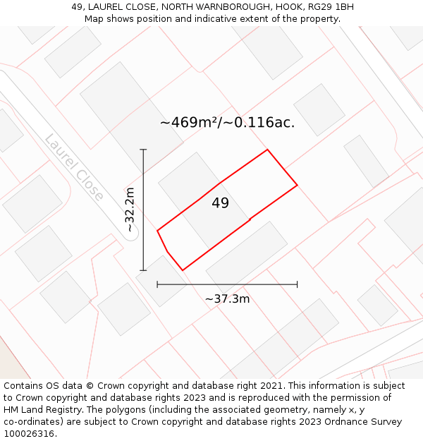 49, LAUREL CLOSE, NORTH WARNBOROUGH, HOOK, RG29 1BH: Plot and title map