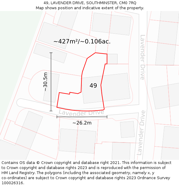 49, LAVENDER DRIVE, SOUTHMINSTER, CM0 7RQ: Plot and title map