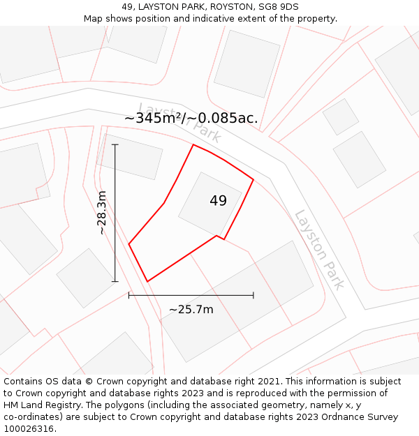 49, LAYSTON PARK, ROYSTON, SG8 9DS: Plot and title map