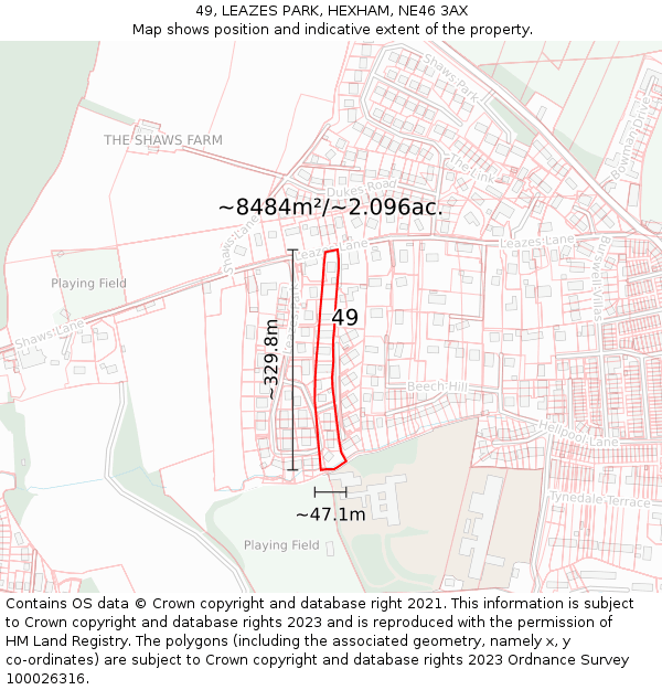 49, LEAZES PARK, HEXHAM, NE46 3AX: Plot and title map