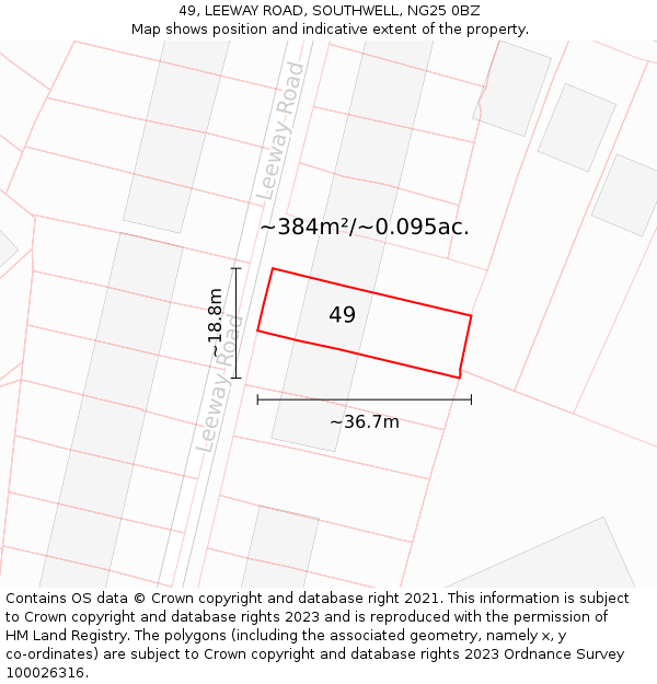 49, LEEWAY ROAD, SOUTHWELL, NG25 0BZ: Plot and title map