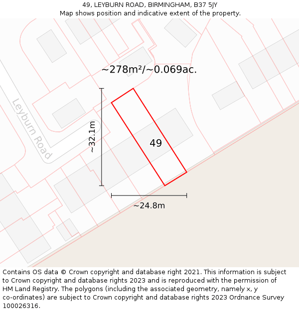 49, LEYBURN ROAD, BIRMINGHAM, B37 5JY: Plot and title map