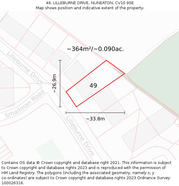 49, LILLEBURNE DRIVE, NUNEATON, CV10 9SE: Plot and title map