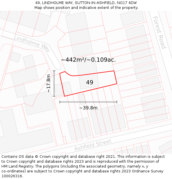 49, LINDHOLME WAY, SUTTON-IN-ASHFIELD, NG17 4DW: Plot and title map