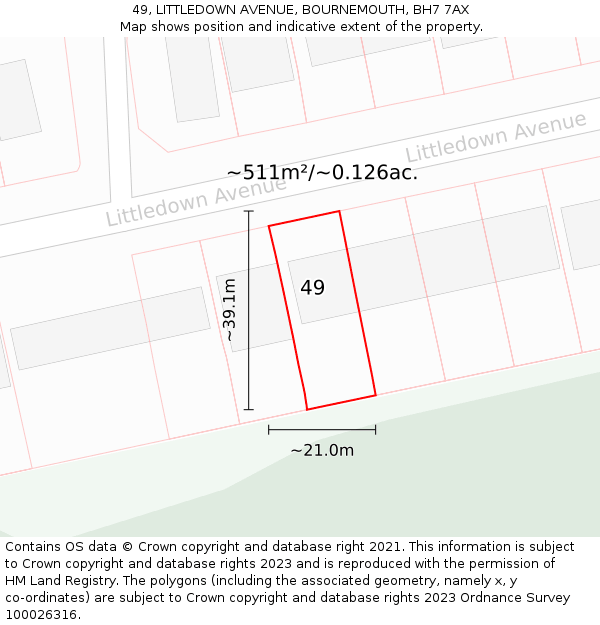 49, LITTLEDOWN AVENUE, BOURNEMOUTH, BH7 7AX: Plot and title map