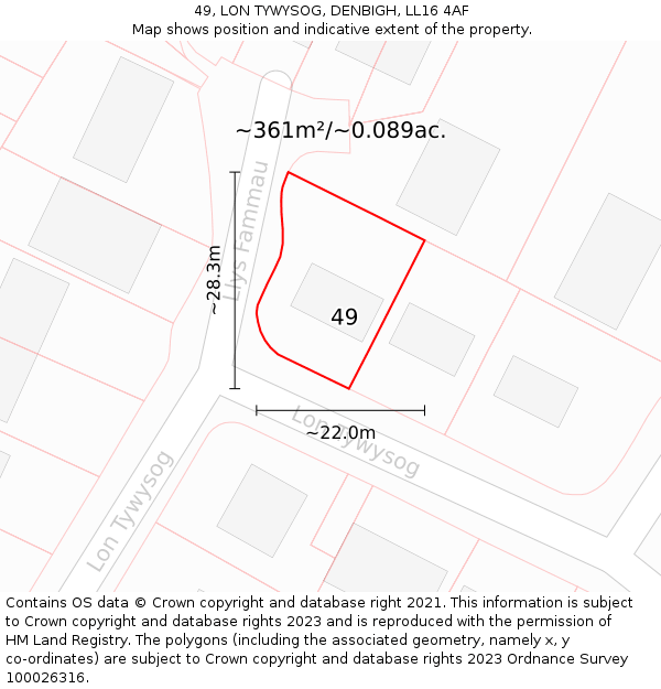 49, LON TYWYSOG, DENBIGH, LL16 4AF: Plot and title map