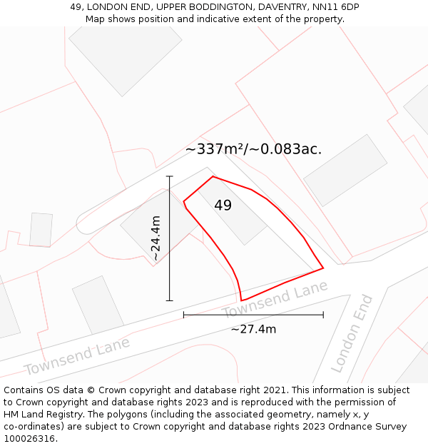 49, LONDON END, UPPER BODDINGTON, DAVENTRY, NN11 6DP: Plot and title map