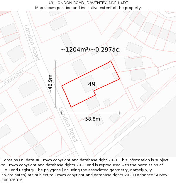 49, LONDON ROAD, DAVENTRY, NN11 4DT: Plot and title map