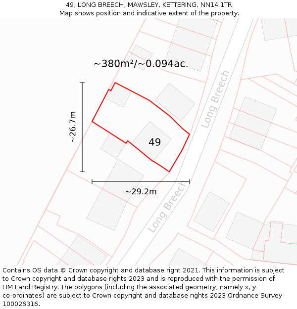 49, LONG BREECH, MAWSLEY, KETTERING, NN14 1TR: Plot and title map