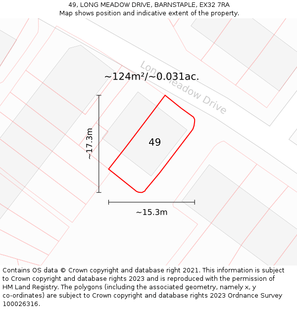 49, LONG MEADOW DRIVE, BARNSTAPLE, EX32 7RA: Plot and title map