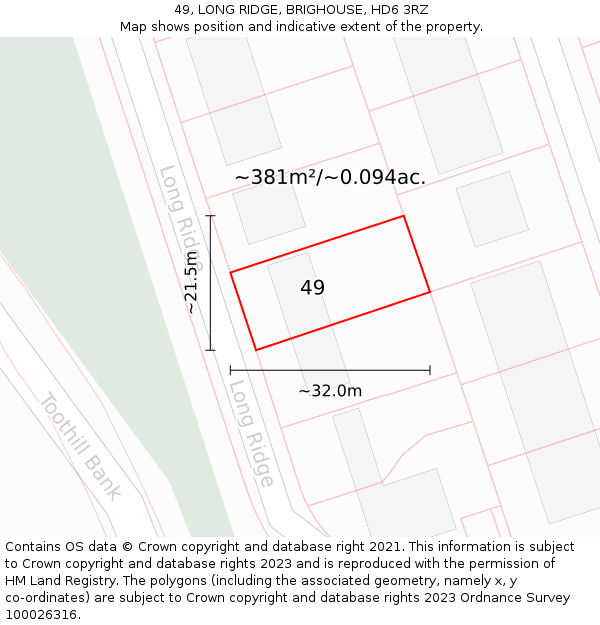 49, LONG RIDGE, BRIGHOUSE, HD6 3RZ: Plot and title map