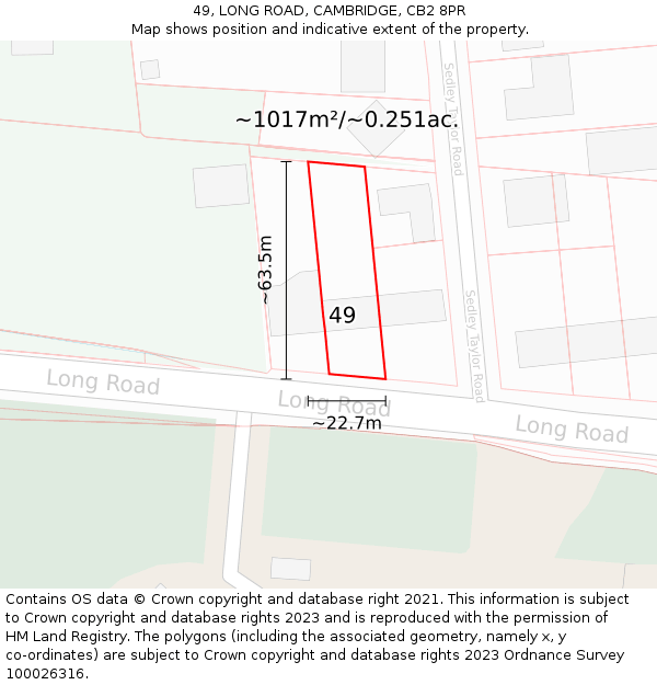 49, LONG ROAD, CAMBRIDGE, CB2 8PR: Plot and title map