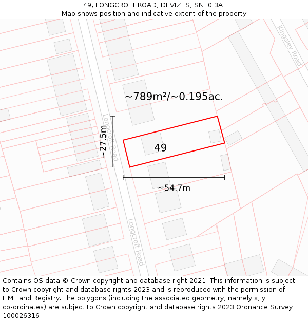 49, LONGCROFT ROAD, DEVIZES, SN10 3AT: Plot and title map