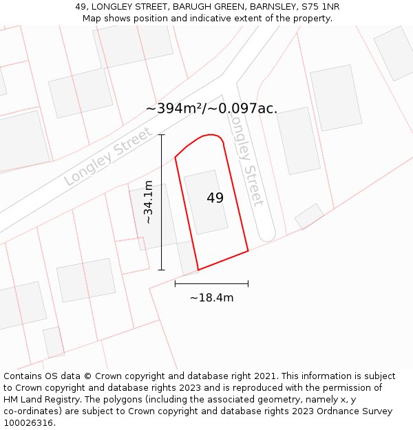 49, LONGLEY STREET, BARUGH GREEN, BARNSLEY, S75 1NR: Plot and title map