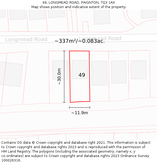 49, LONGMEAD ROAD, PAIGNTON, TQ3 1AX: Plot and title map