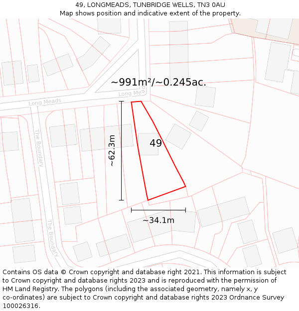 49, LONGMEADS, TUNBRIDGE WELLS, TN3 0AU: Plot and title map