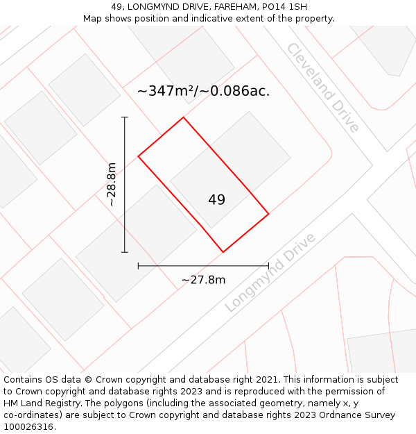 49, LONGMYND DRIVE, FAREHAM, PO14 1SH: Plot and title map