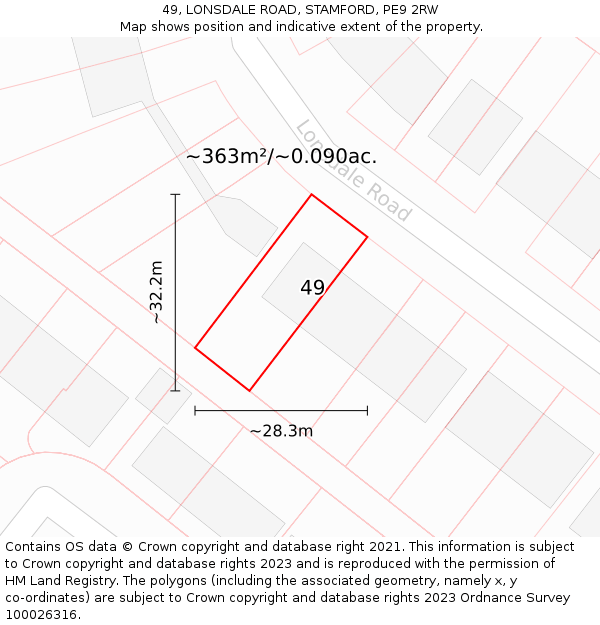 49, LONSDALE ROAD, STAMFORD, PE9 2RW: Plot and title map