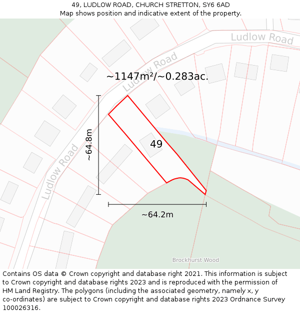 49, LUDLOW ROAD, CHURCH STRETTON, SY6 6AD: Plot and title map